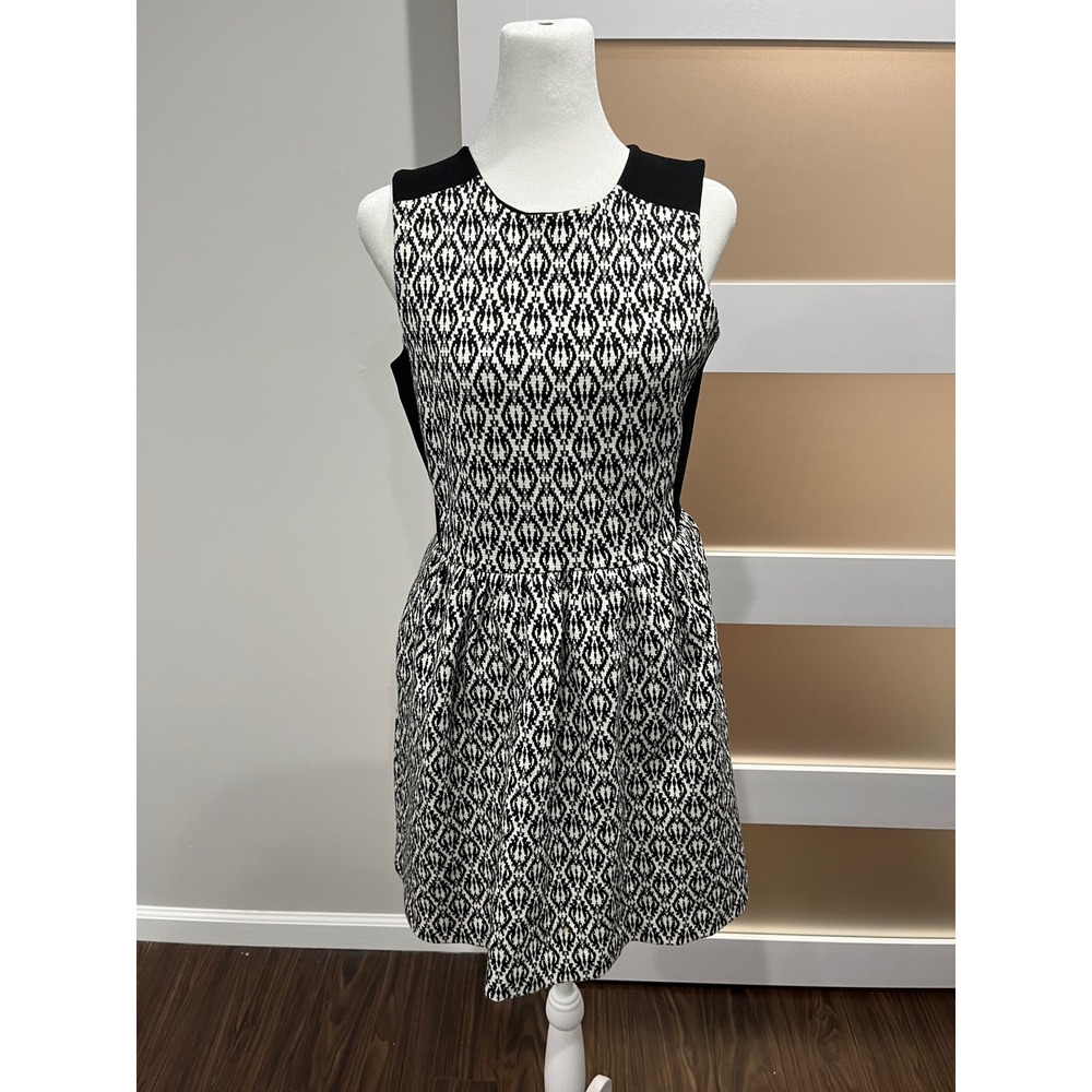 Madewell 1937 Black White Geometric Print Sleeveless Fit Flare‎ Dress Size S